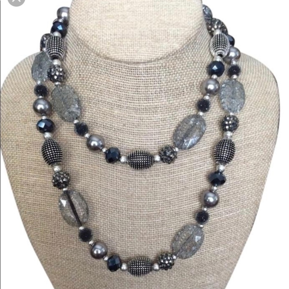 Silver and Navy Hematite Silver Necklace